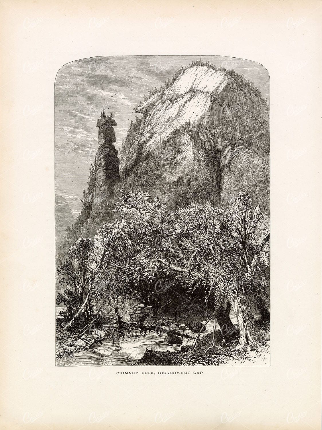 NORTH CAROLINA - Unusual Rock Formation (Chimney Rock) - Antique Print