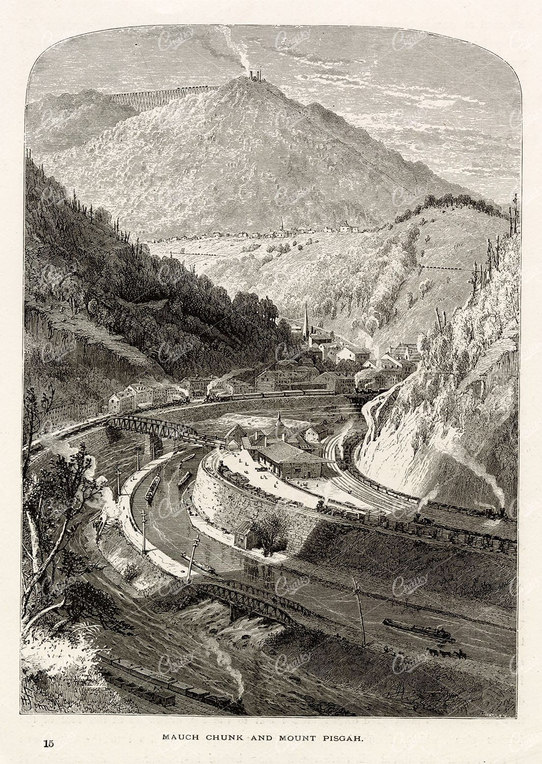 PENNSYLVANIA - Mauch Chunk and Mount Pisgah - Picturesque Engraving 1874