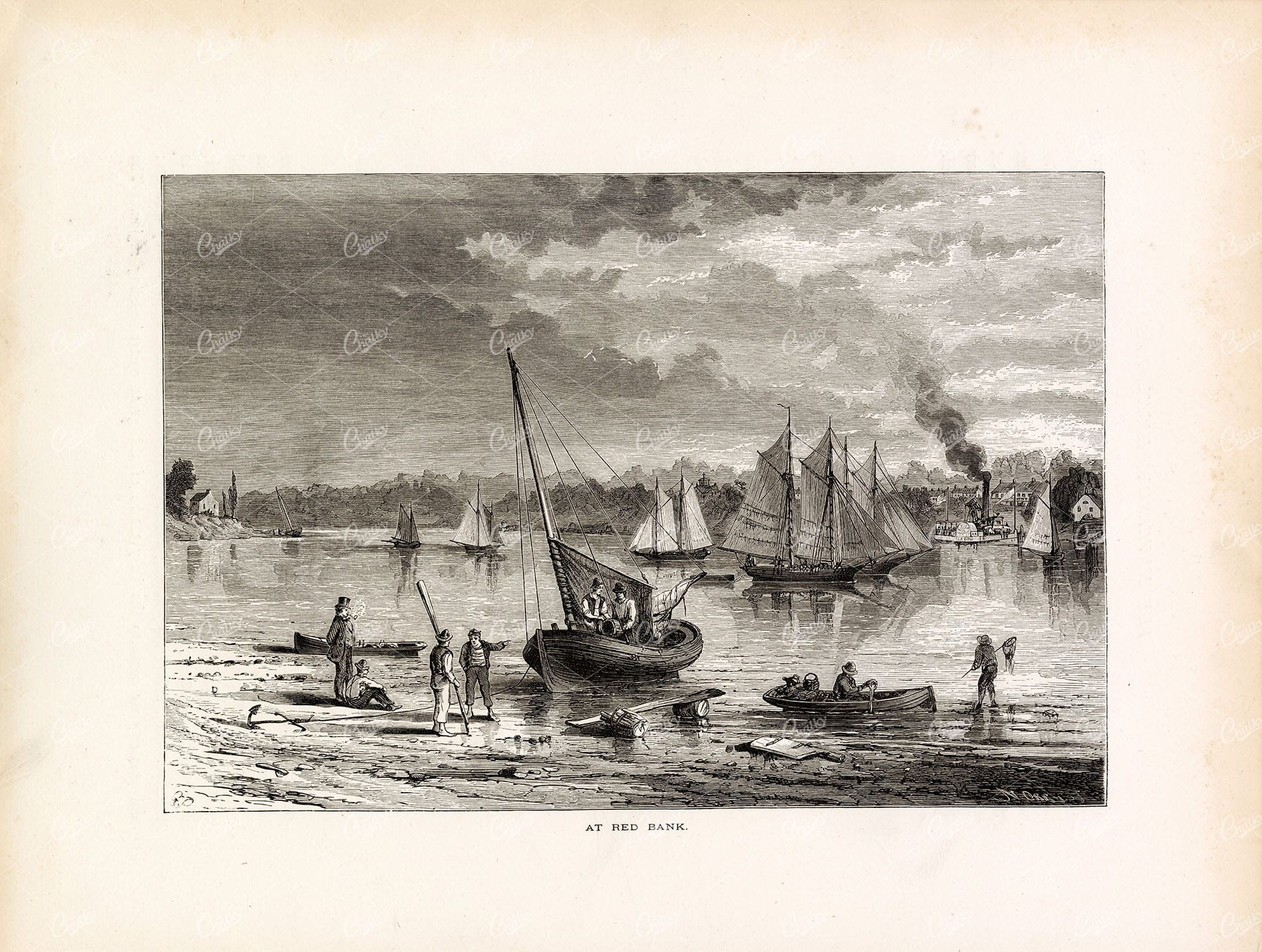 NEW JERSEY, Navesink River at Red Bank - Original Antique Print 1874