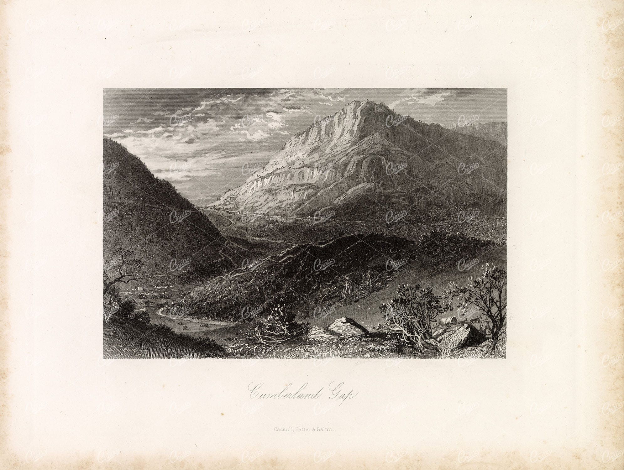 CUMBERLAND GAP - Kentucky and Virginia Border - Antique Print 1874