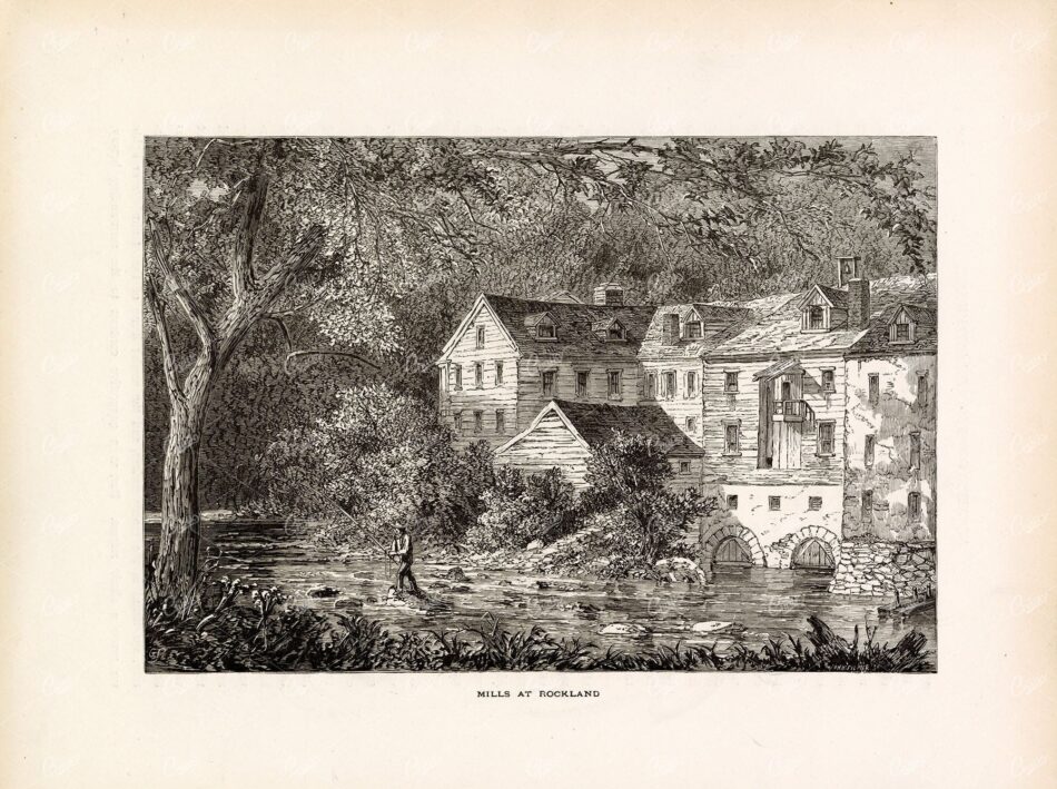 ROCKLAND PAPER MILLS on the Brandywine Creek, Delaware - Antique Print