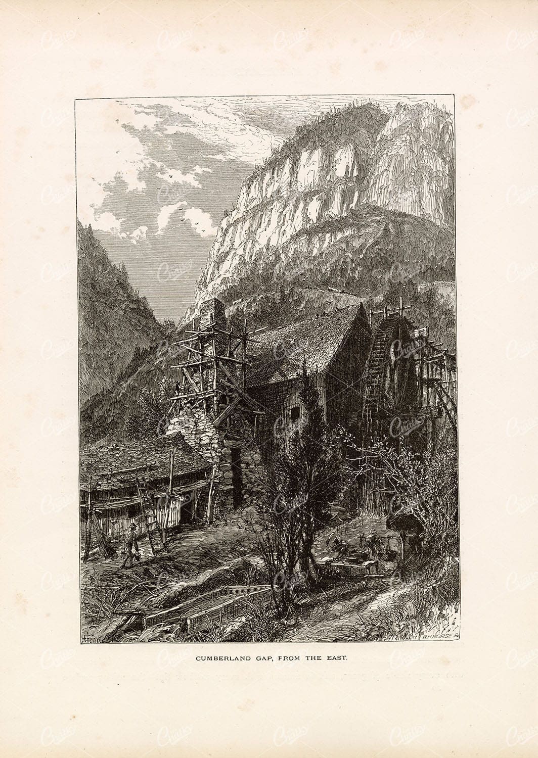 WATERMILL, Cumberland Mountains - Antique 1874 Landscape Print
