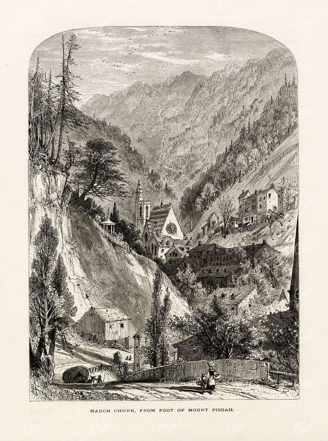 PENNSYLVANIA - Mauch Chunk from Foot of Mount Pisgah - Antique Print 1874