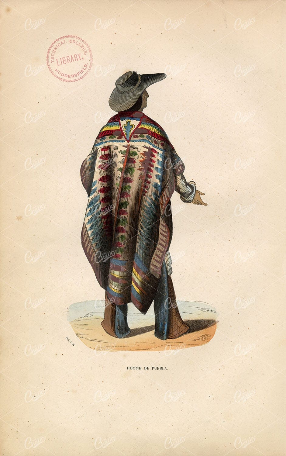 MEXICO - Homme De Puebla (Puebla Man) - Auguste Wahlen 1843 Art