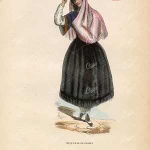 COLUMBIA, Bogota Girl - Antique Native Fashion - 1843 Handcolored Print