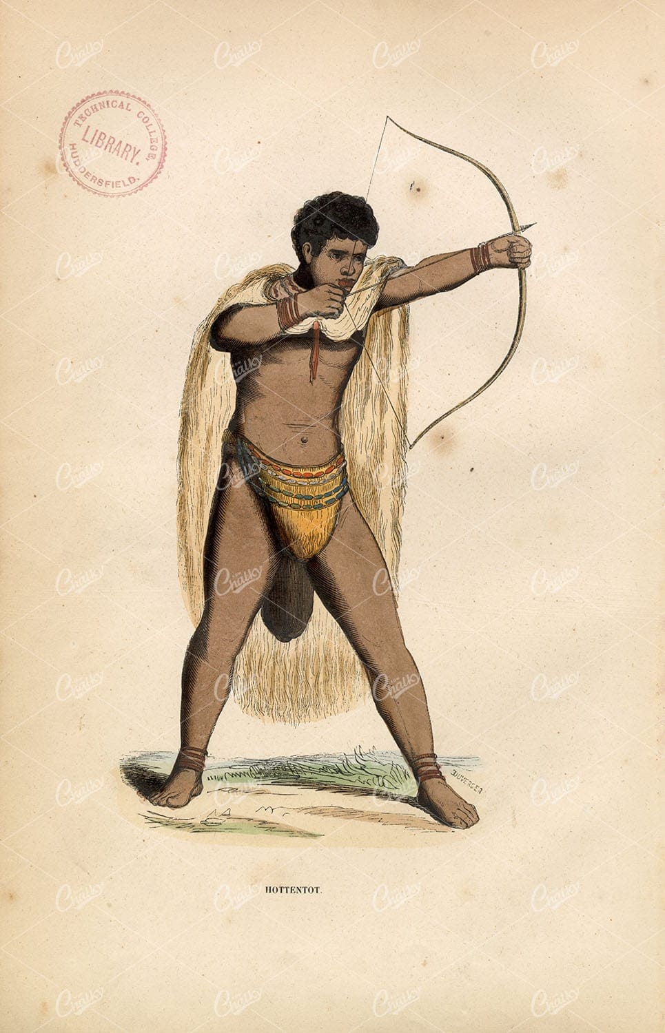 SOUTH AFRICA - Khoisan Hunter - Native Costume / Fashion 1843 Print