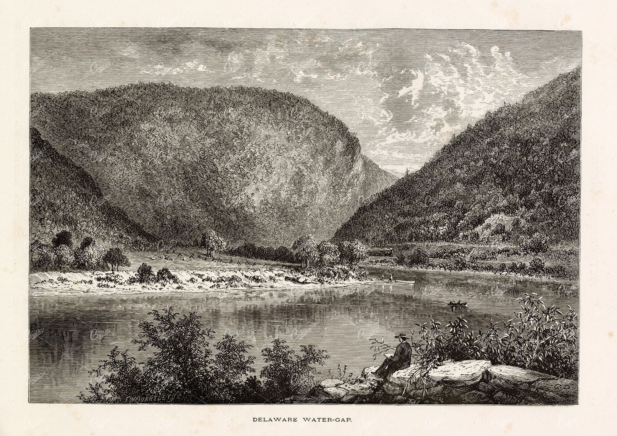 DELAWARE Water-Gap with Artist in Foreground - Picturesque America 1874