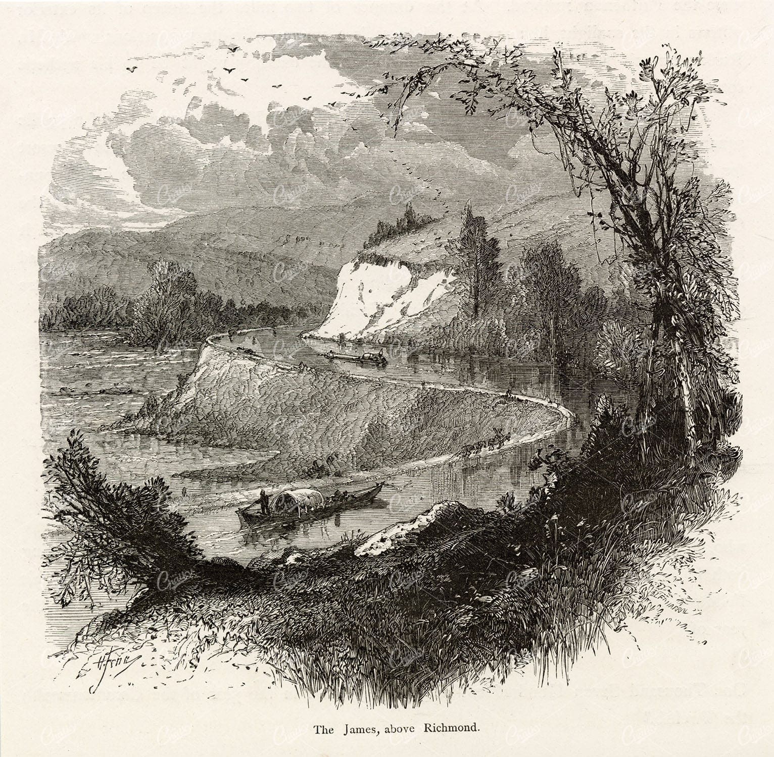 KANAWHA Canal and the James River, Virginia, USA - 1874 Picturesque Print