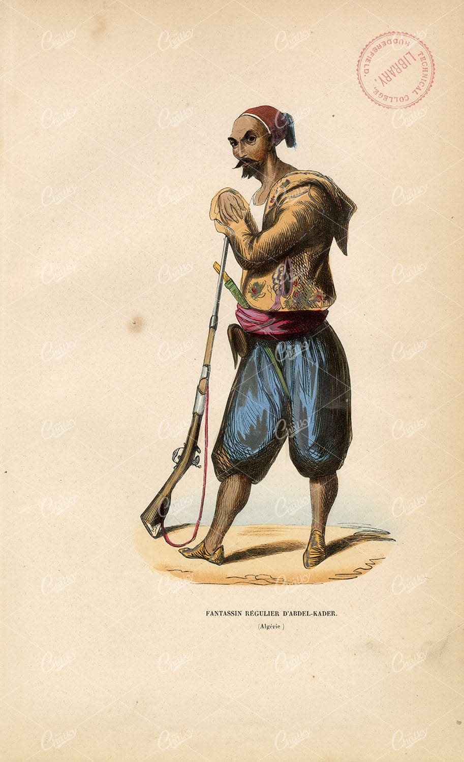 ALGERIAN INFANTRYMAN - Antique Handcoloured Fashion Print 1843
