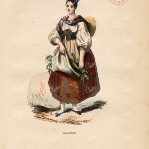 EUROPE, France, Alsacian Female - Antique Handcoloured Native Fashion