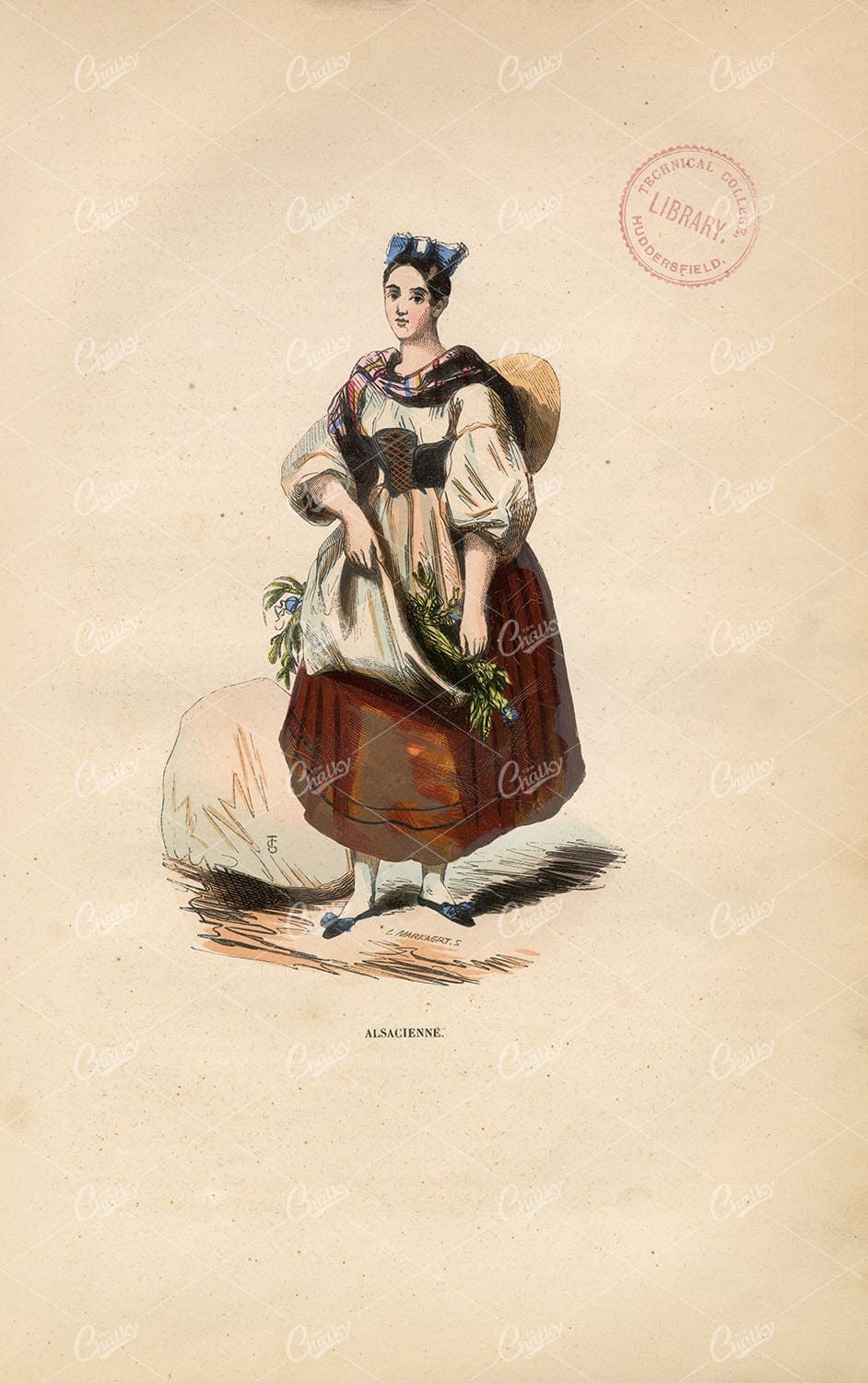 EUROPE, France, Alsacian Female - Antique Handcoloured Native Fashion