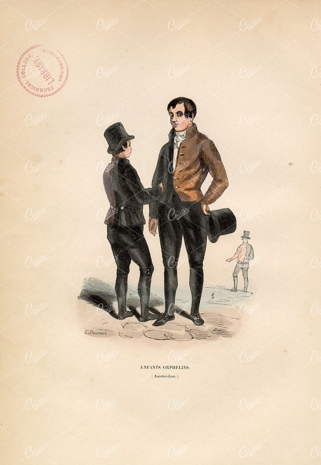 AMSTERDAM - Orphan Children - Native Antique Fashion Print 1843