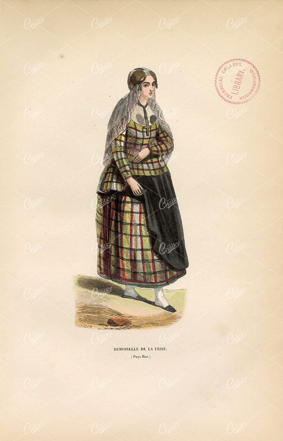 NETHERLANDS - Damsel of the Frieze - Antique Handcoloured Print 1843