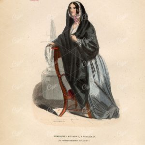 BELGIUM, Brussels 'Demoiselle en Faille' - Antique Handcoloured Print 1843