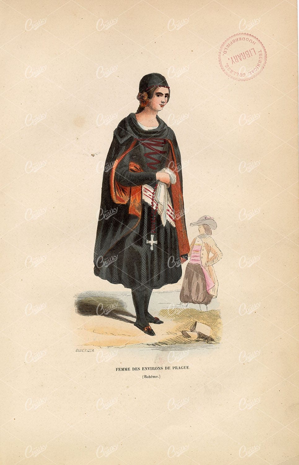 CZECH REPUBLIC, Prague - Antique Handcoloured Native Fashion Print 1843