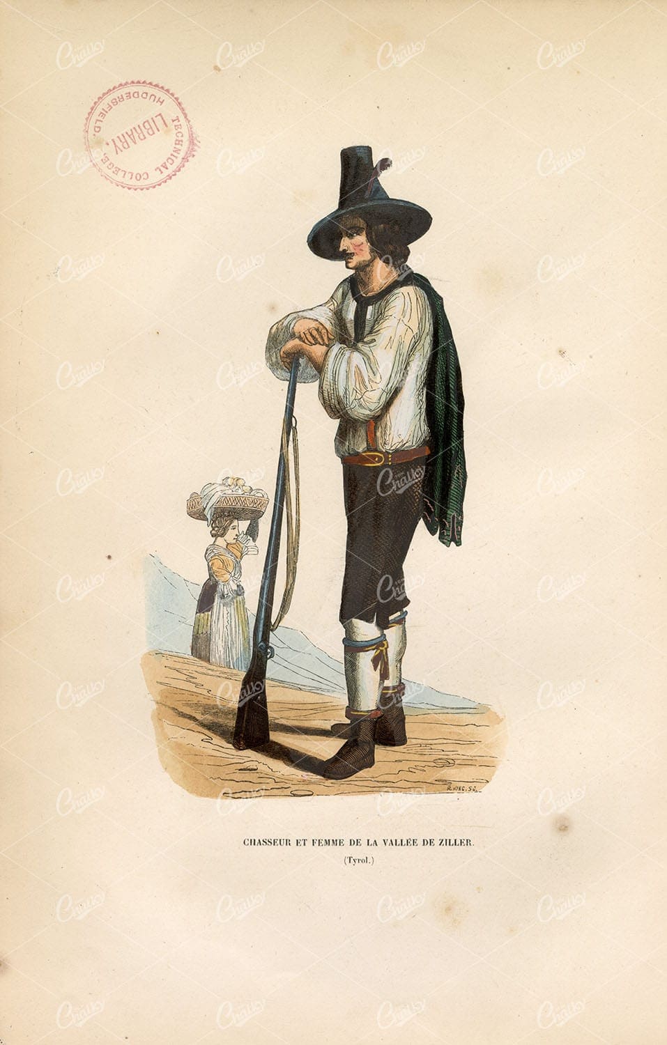 ITALY - Hunter & Wife, Valley of Ziller - Native Fashion Print 1843