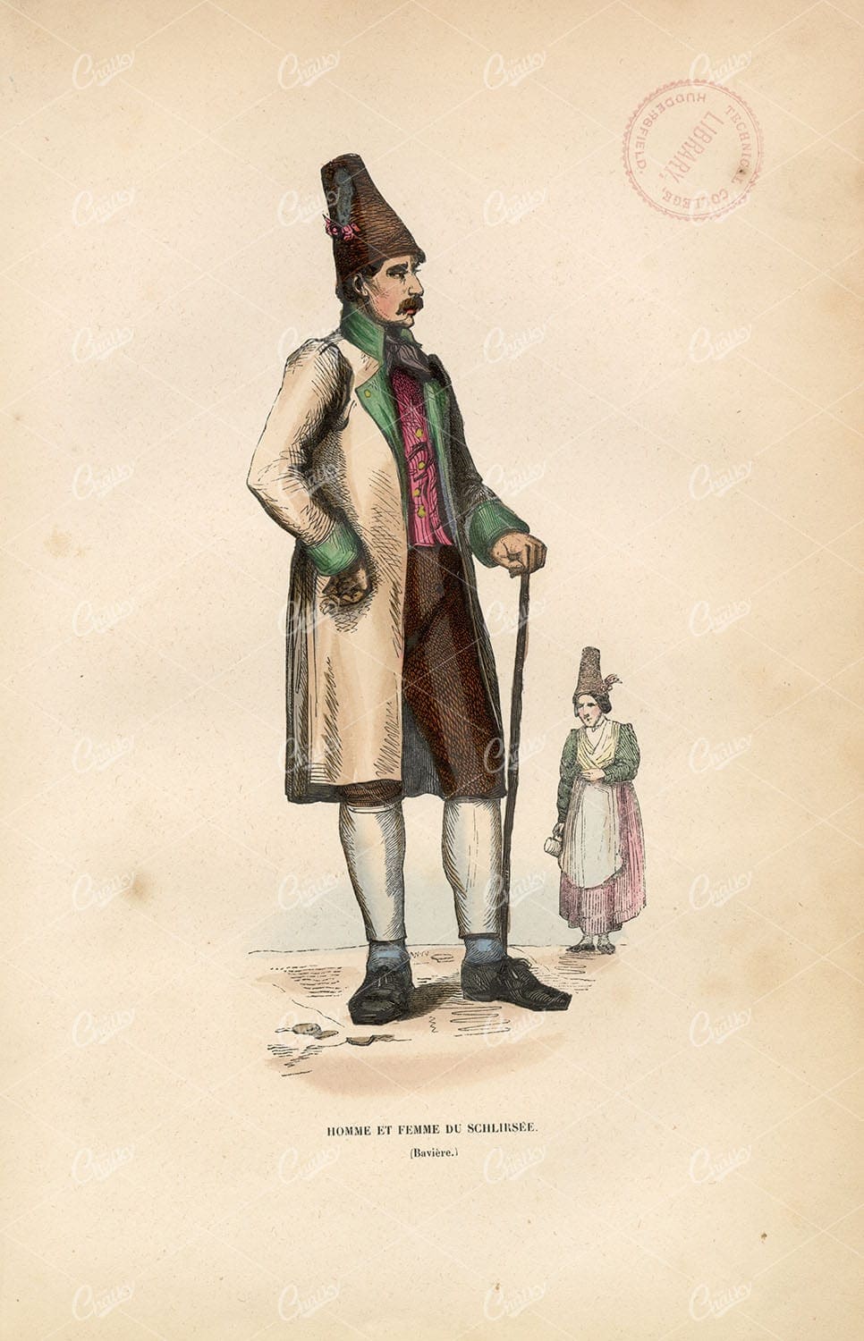 GERMANY - Schliersee Man and Woman - Antique Native Fashion Print 1843