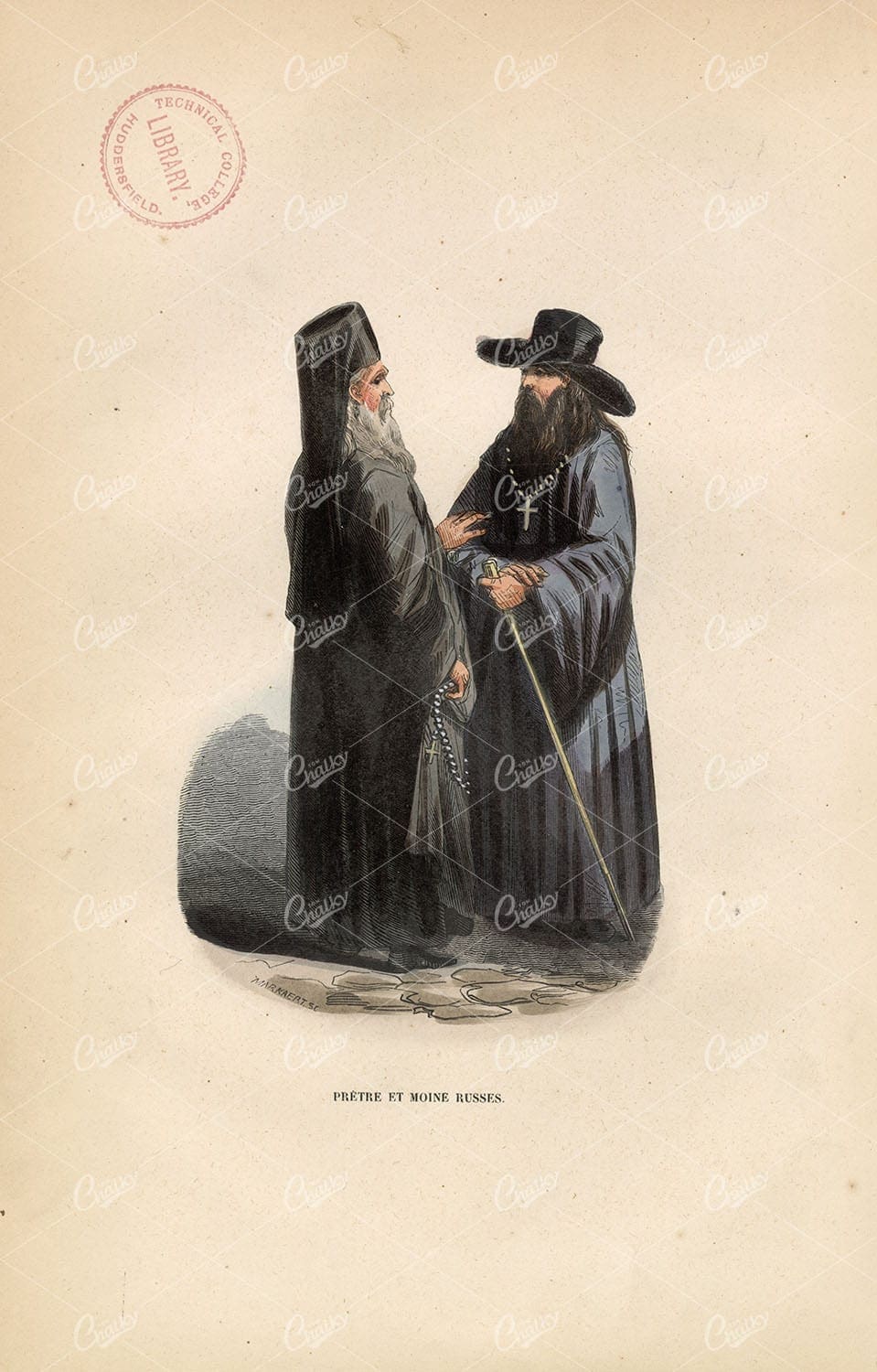 RUSSIAN Priest and Monk - Antique Native Fashion Print 1843