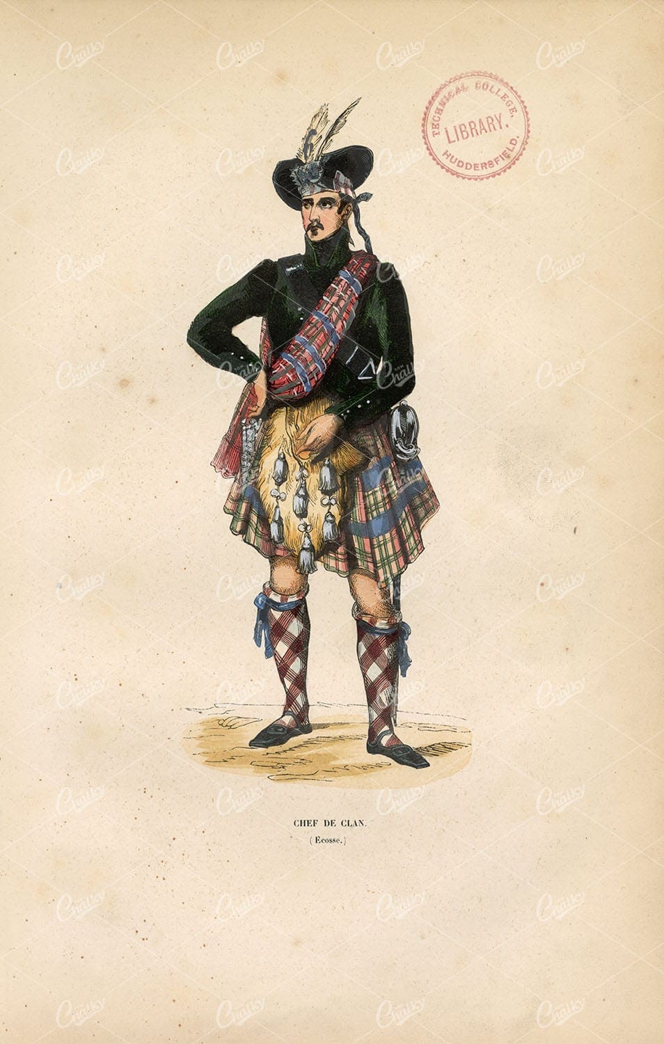 SCOTLAND - Scottish Man in Kilt - Native Fashion 1843 Handcoloured Print