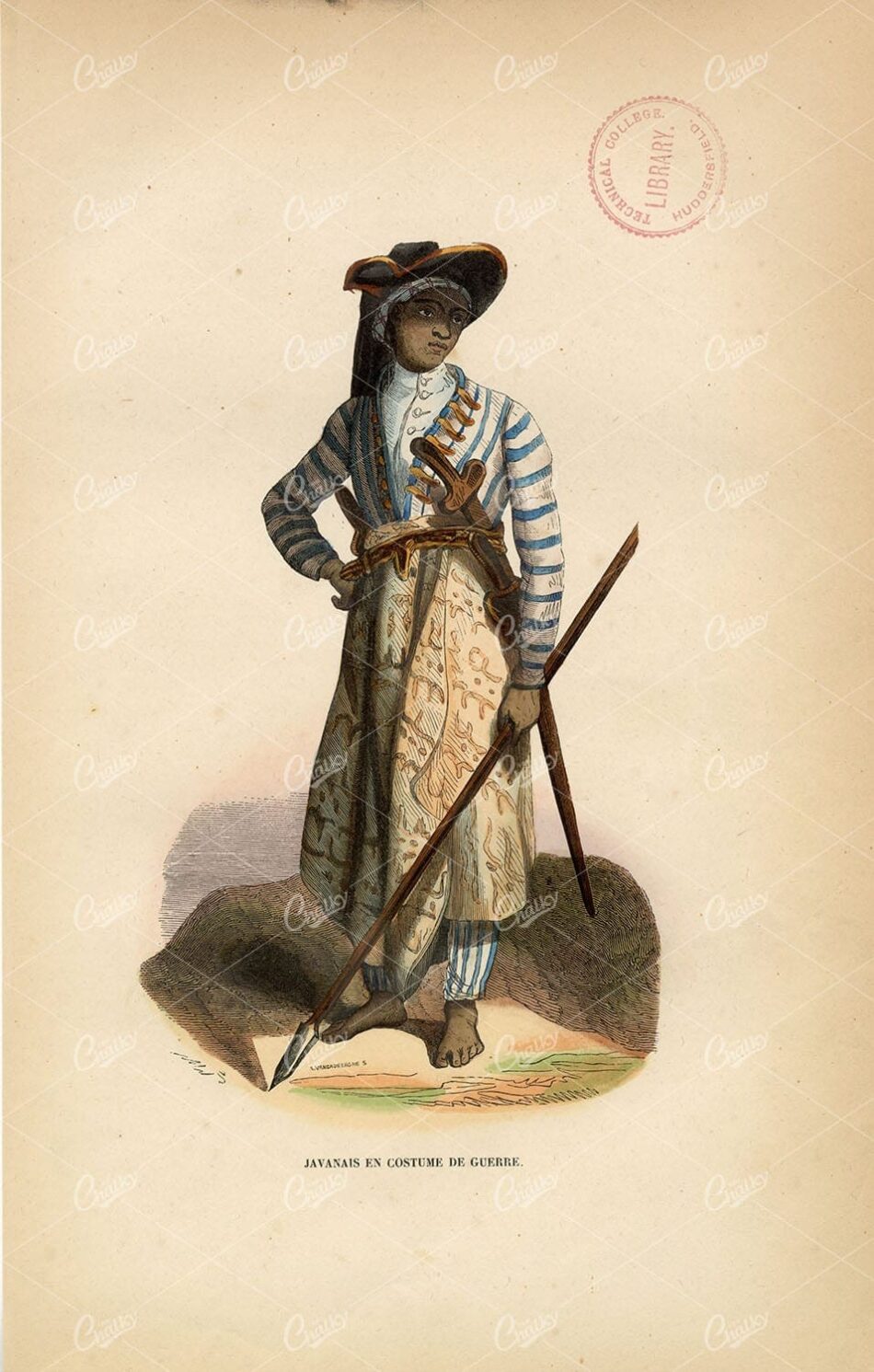 INDONESIA - Javanese in War Costume - Native Fashion Handcoloured 1843