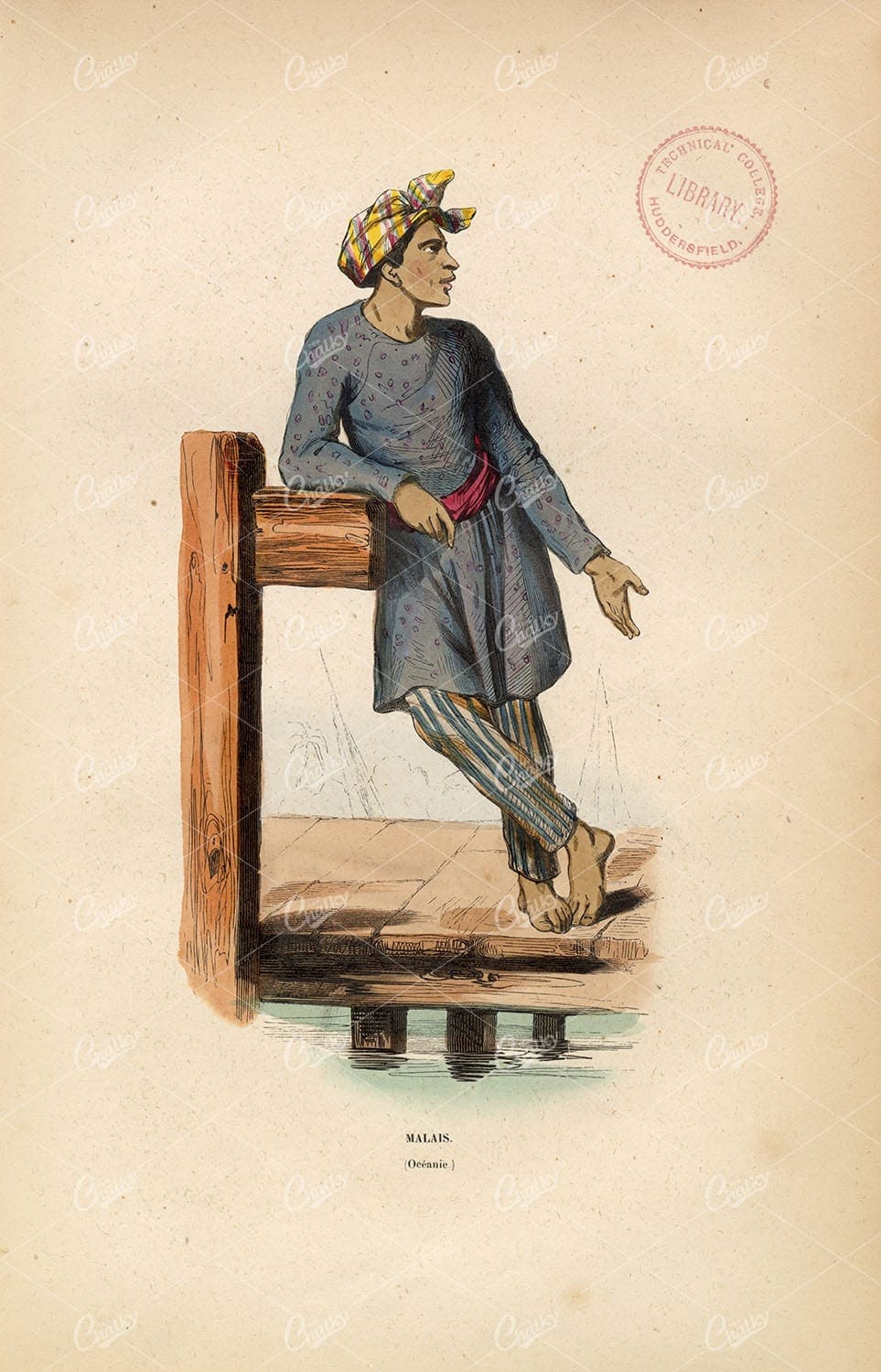 OCEANIA - Malais - Native Handcoloured Fashion / Costume Print 1843