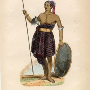 INDONESIA - Sawoe Island Warrior Native Fashion / Costume 1843 Print