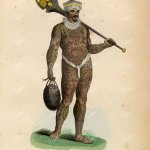 ANTIQUE COSTUME Print of a Noukahiwa Man by Auguste Wahlen, 1843