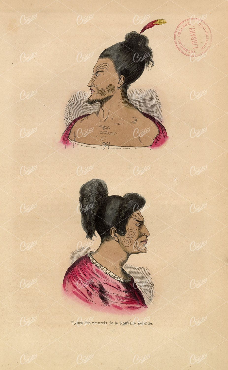 NEW ZEALAND Natives - Antique Fashion 1843 Handcoloured Print