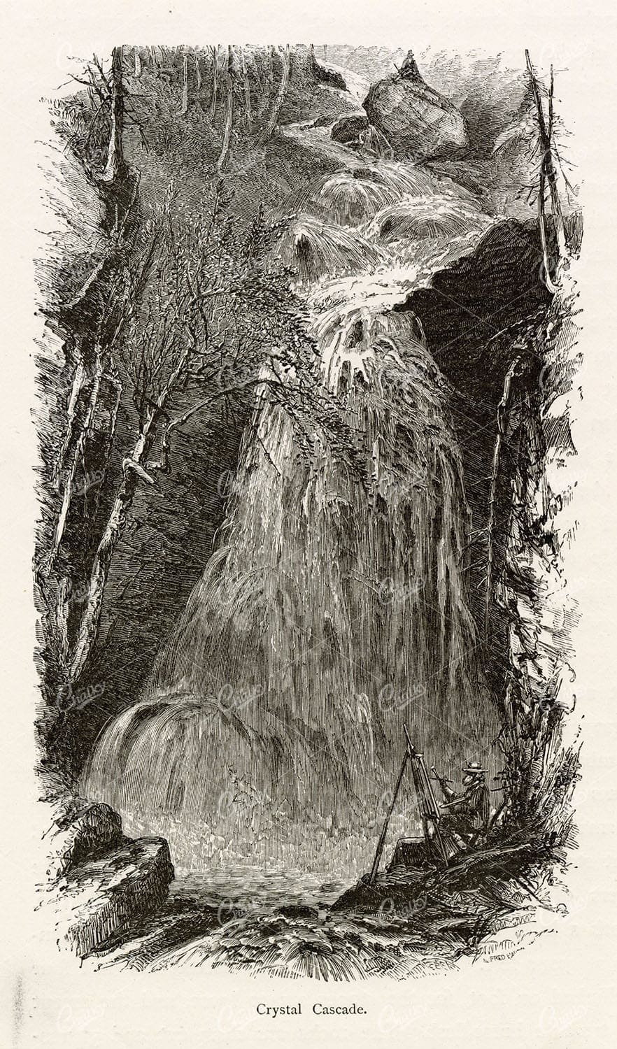 NEW HAMPSHIRE - Crystal Cascade in the White Mountains - Antique Print