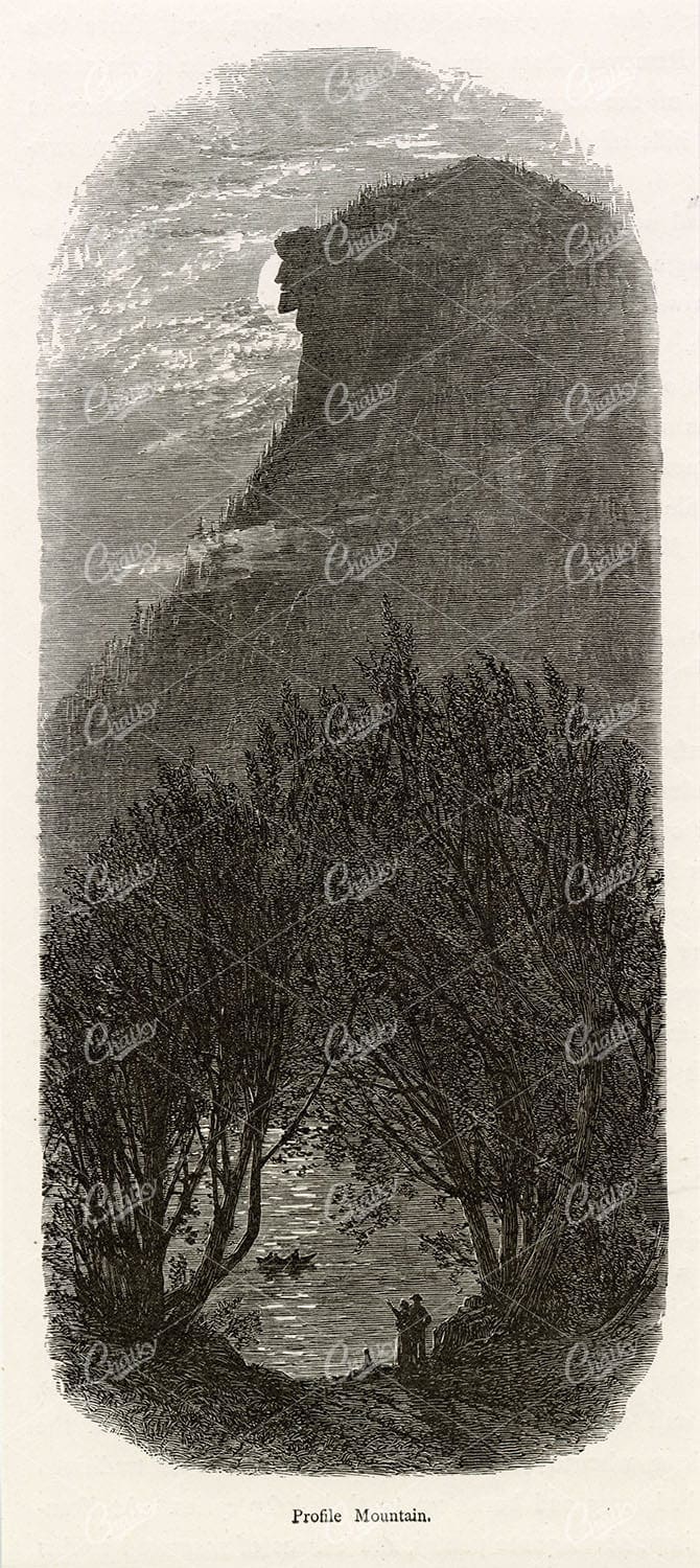 PROFILE MOUNTAIN - United States of Amerca - 1874 Picturesque Engraving