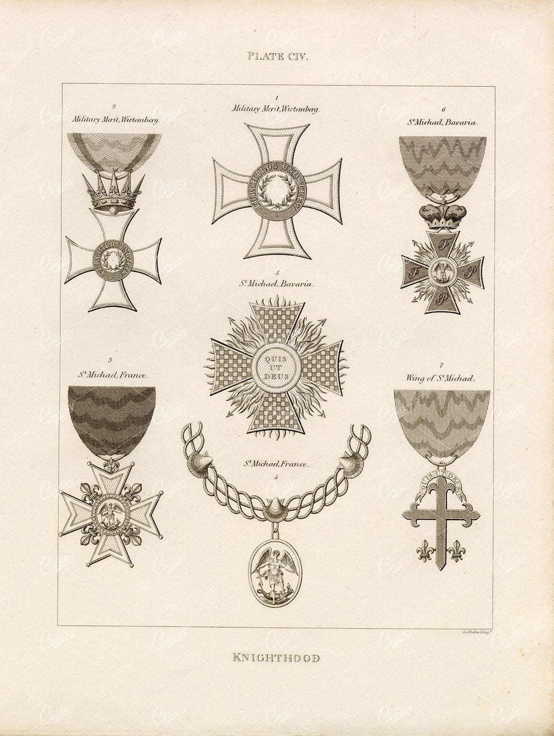ANTIQUE HERALDRY - Knighthood - Military Merit, Wirtemberg. St Michael