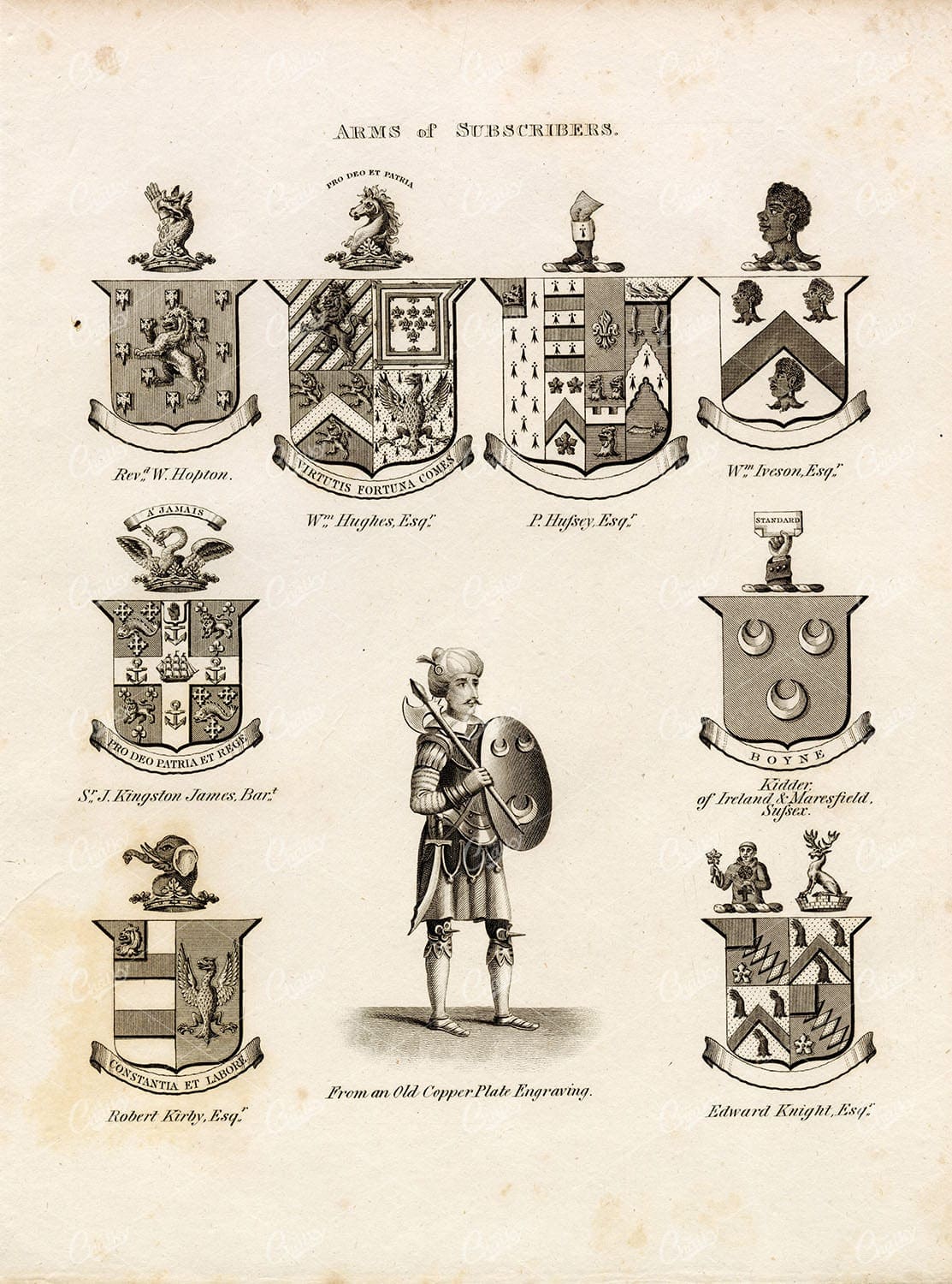 ARMS of SUBSCRIBERS - Antique 1829 Heraldry Print - William Berry