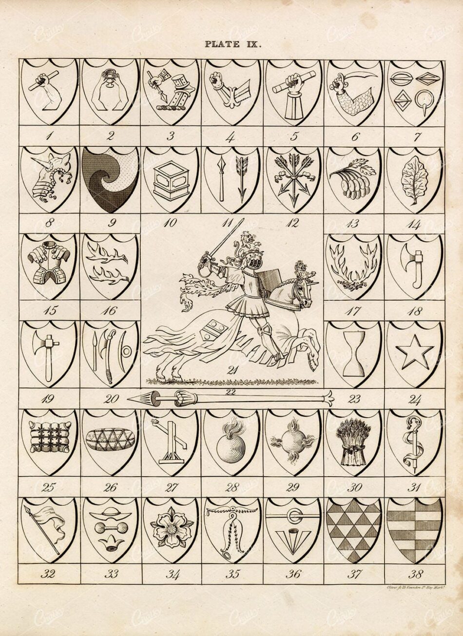 ANTIQUE 1829 HERALDRY Print - Charges - William Berry