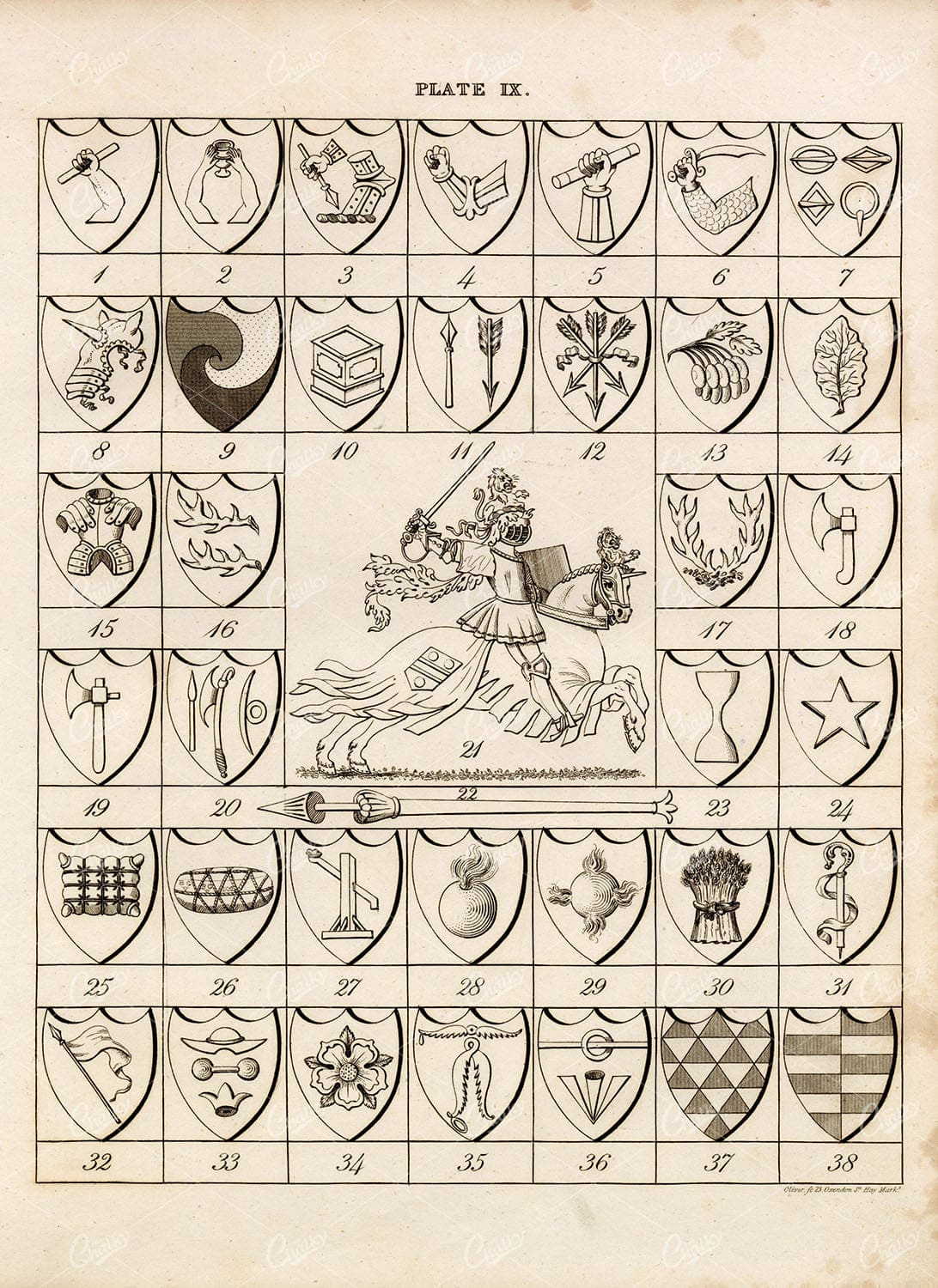 ANTIQUE 1829 HERALDRY Print - Charges - William Berry