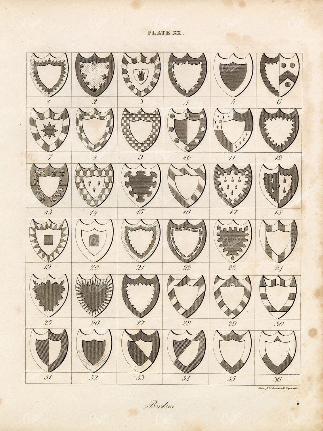 ANTIQUE 1829 HERALDRY Print - Borders - William Berry