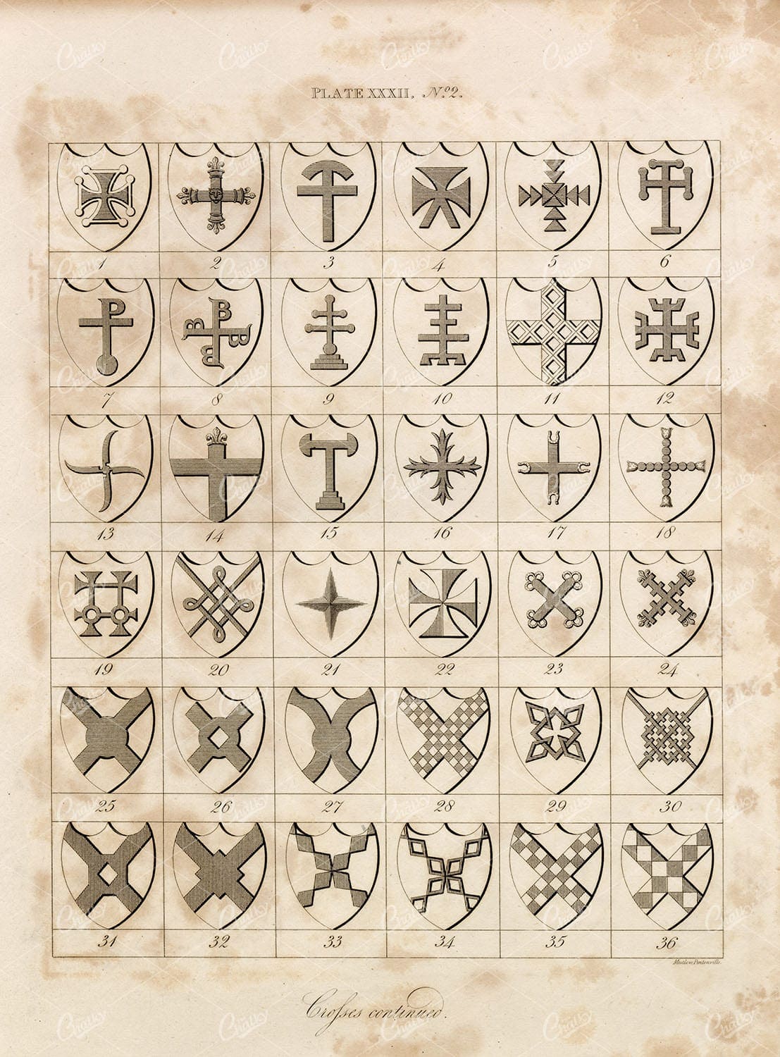 ANTIQUE 1829 HERALDRY Print - Crosses - William Berry