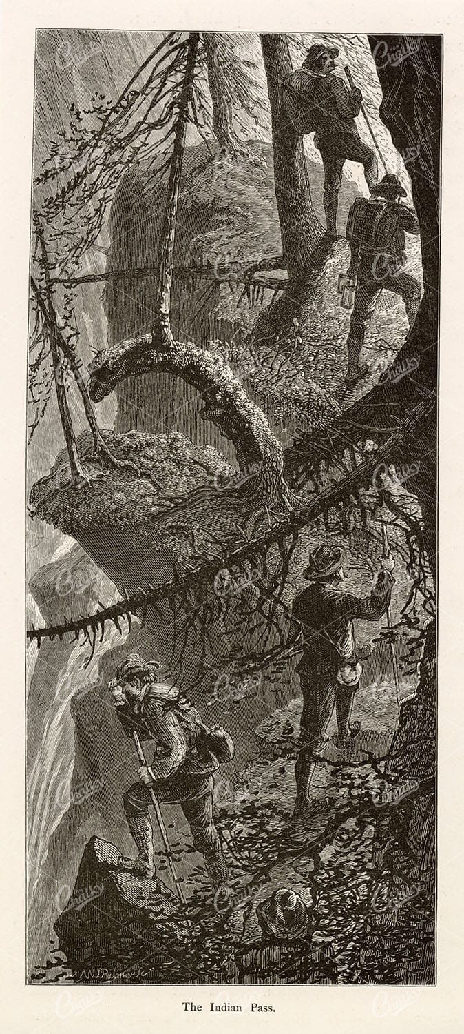 NEW YORK - Indian Pass - Adirondack Mountains - Picturesque America 1874