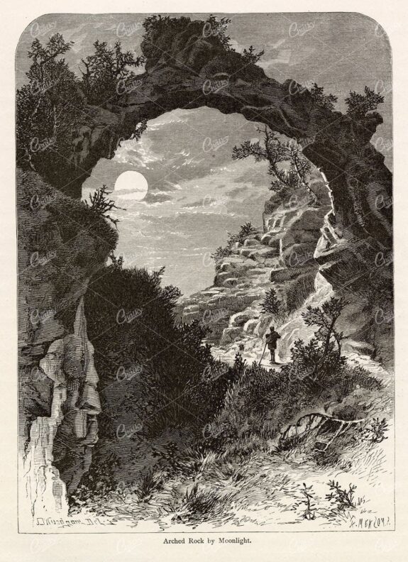 LANDSCAPE - Arched Rock by Moonlight - Picturesque America 1874