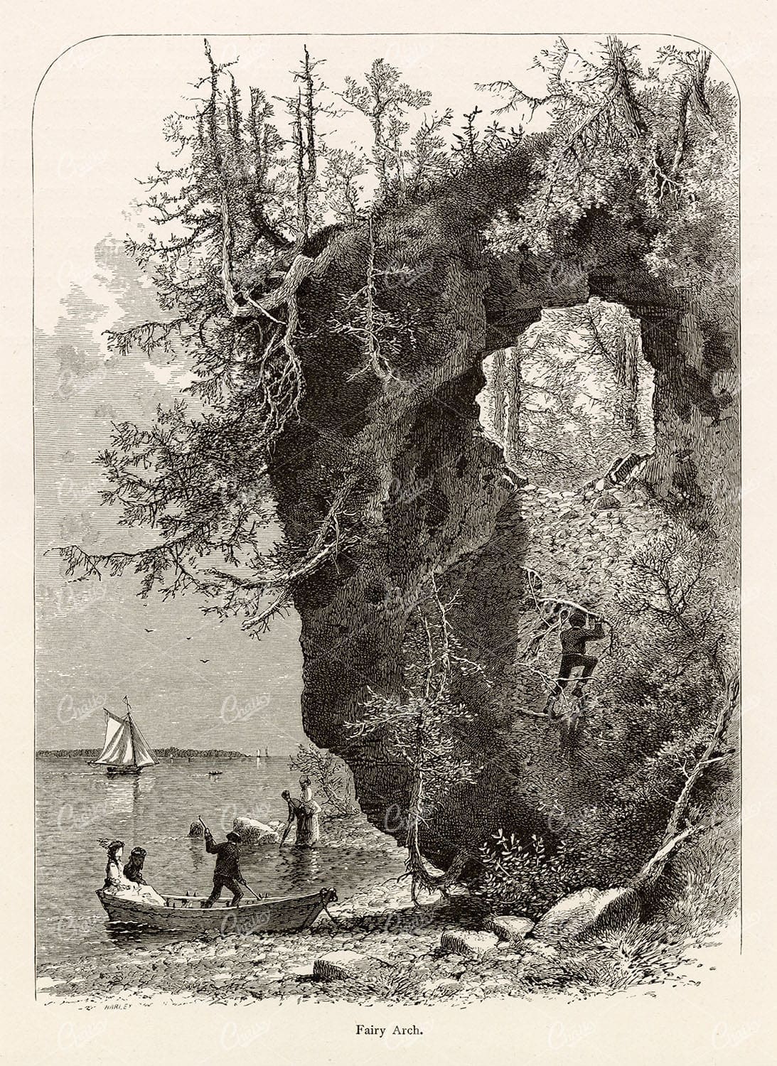MICHIGAN - Fairy Arch, Mackinac Island - Historic American Print 1874