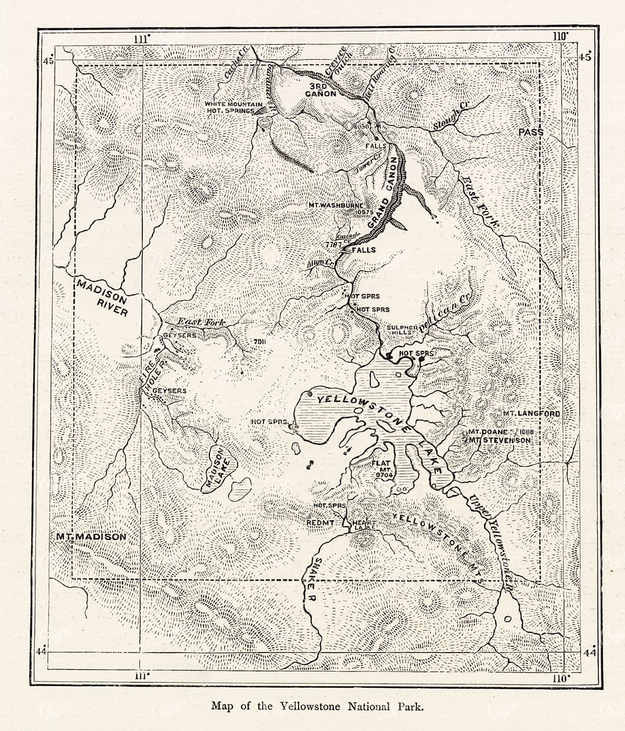OLD MAP of the Yellowstone National Park - Antique American Engraving