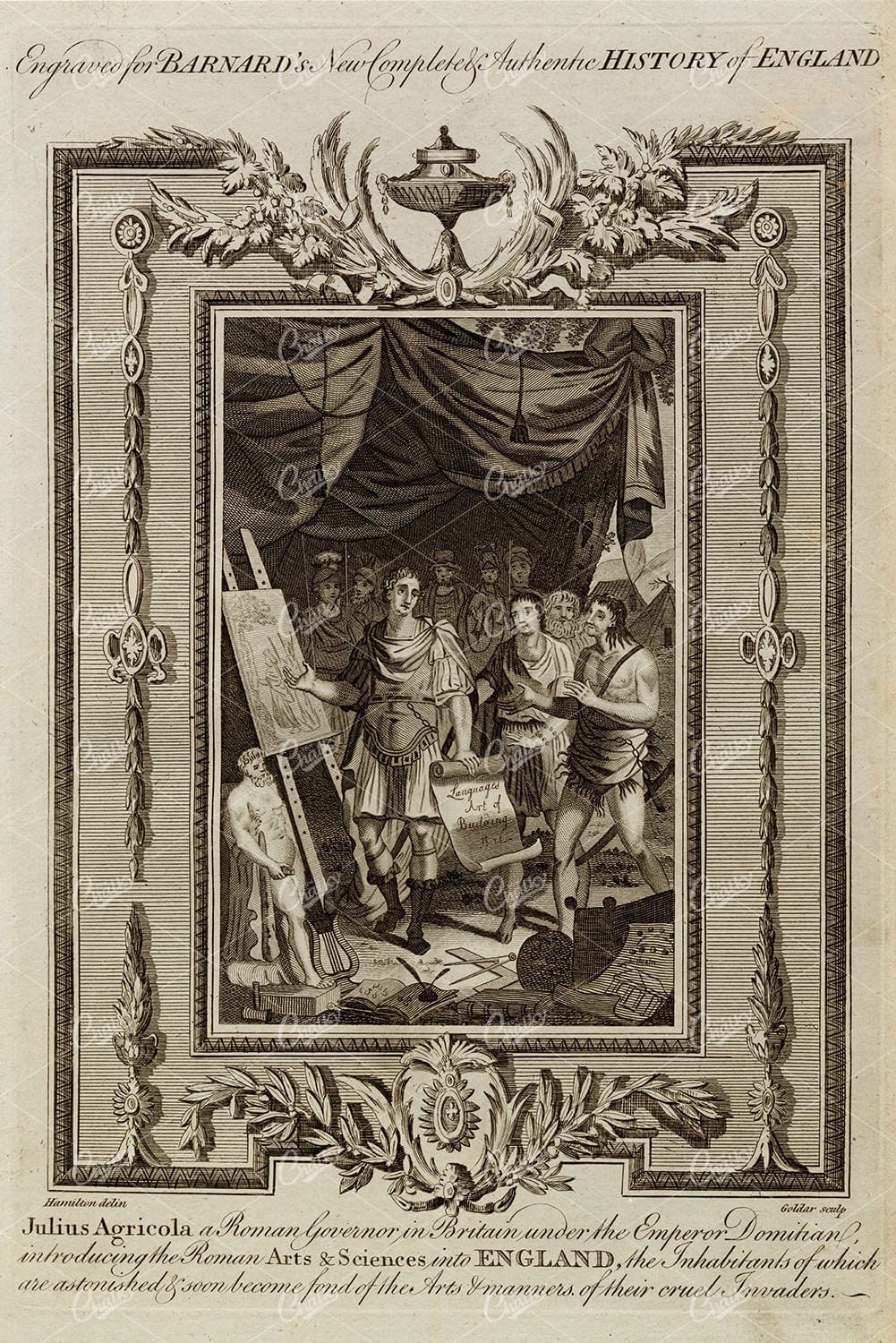 HISTORY OF ENGLAND - Antique Print of ROMAN Julius Agricola from 1783