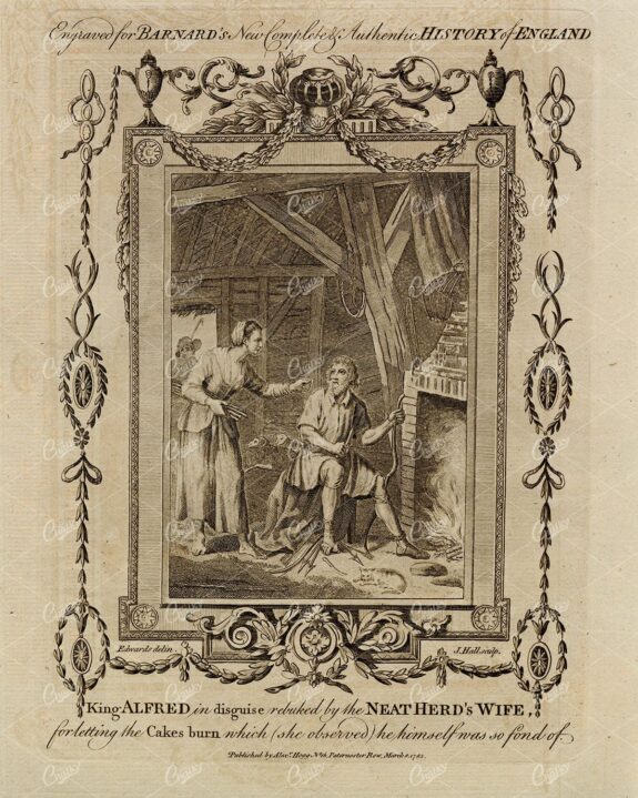 HISTORY OF ENGLAND 1783 Rare Print - Kind Alfred in Disguise Cooking