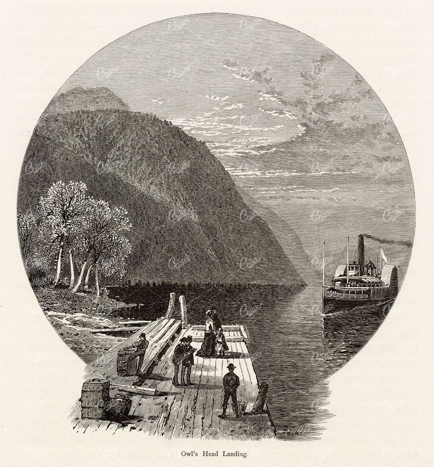 QUEBEC, Canada - Owl's Head Landing - Steamship Arrival 1874 Engraving