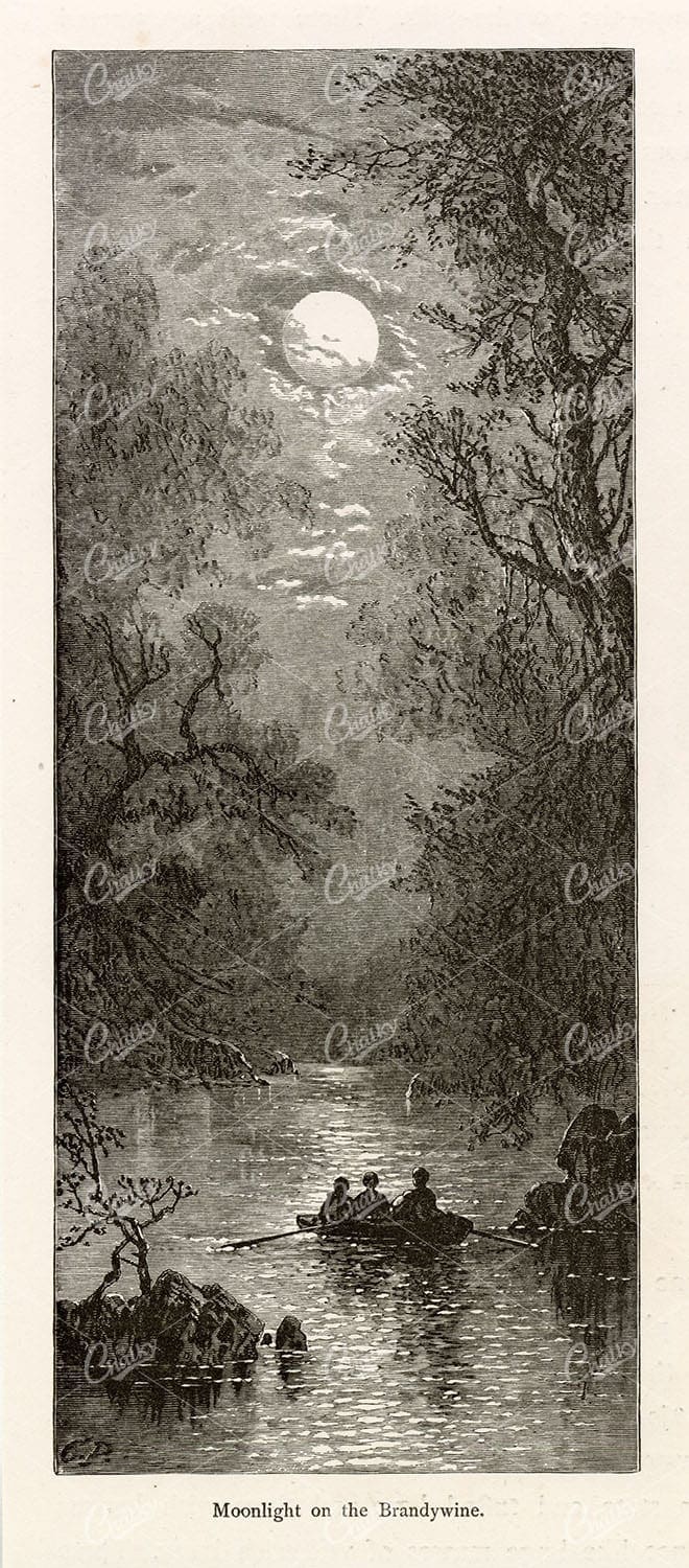 MOONLIGHT on the Brandywine River - Picturesque America - 1874