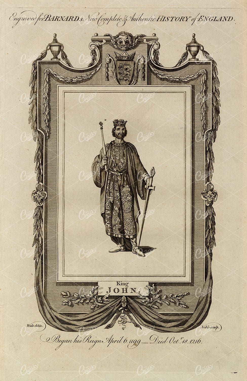 ANTIQUE PRINT - Portrait of KING JOHN - English History Print 1783