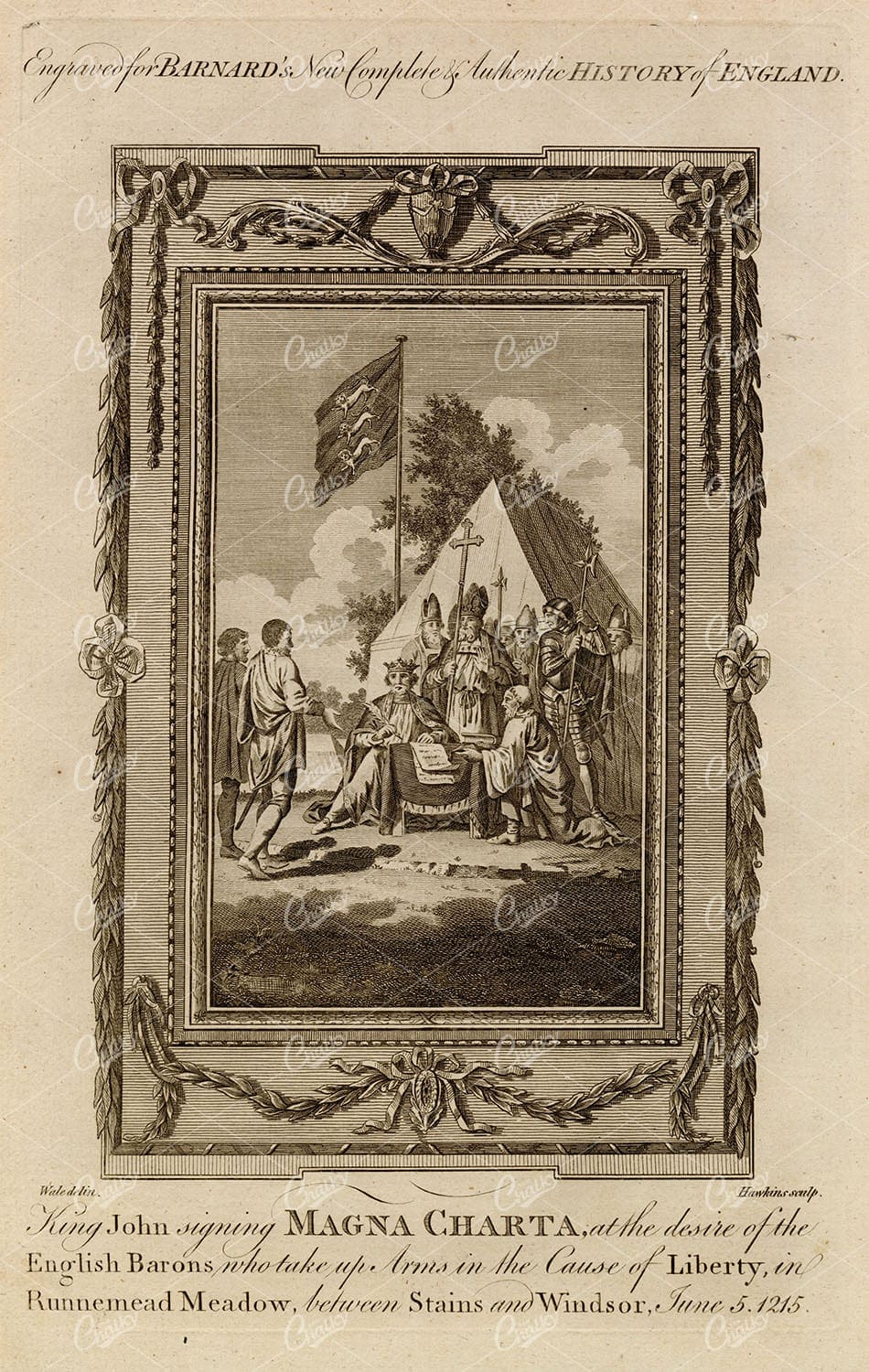 KING JOHN Signing Magna (Carta) Charta - English History Engraving 1783