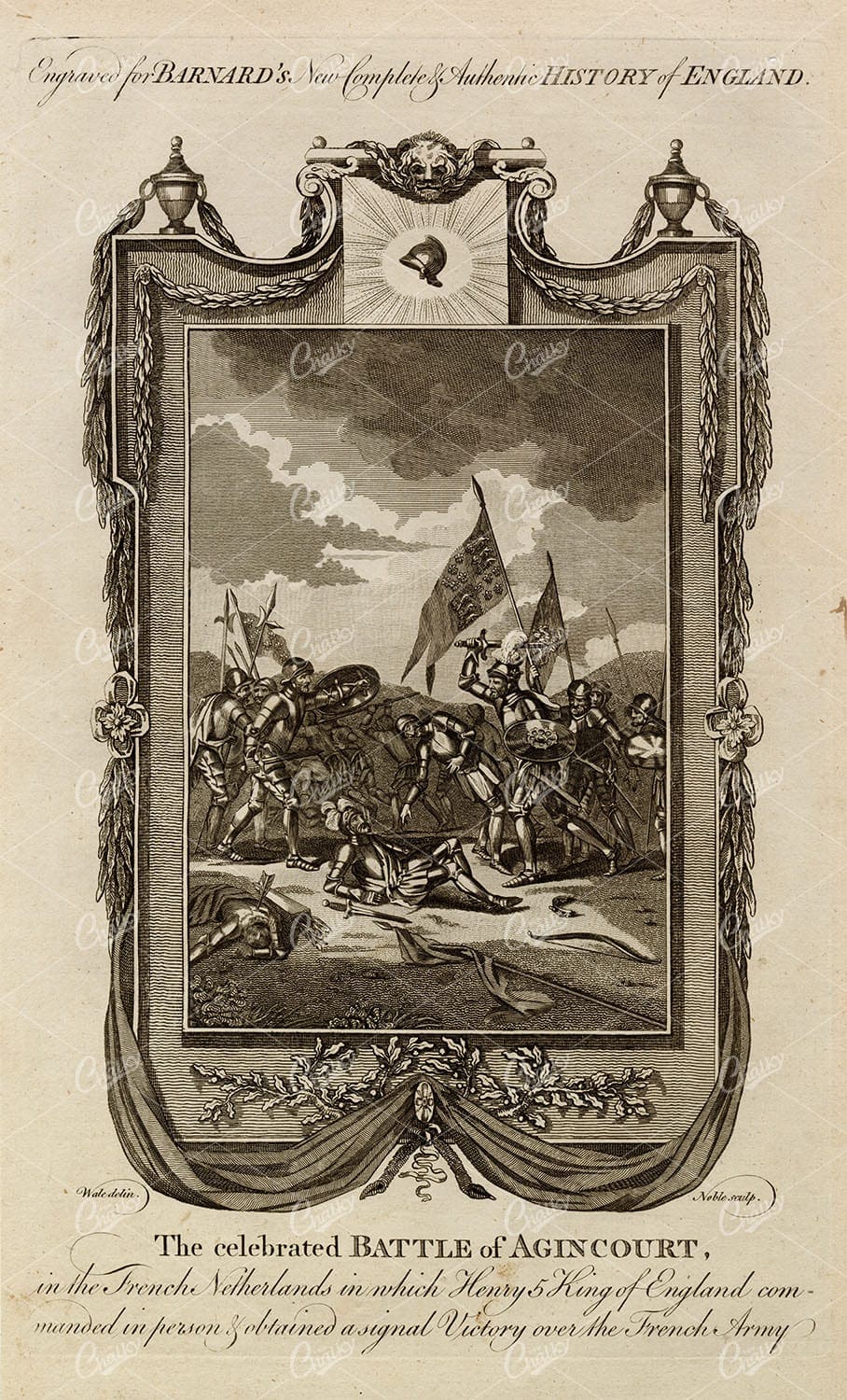 THE BATTLE OF AGINCOURT - History of England Rare Print 1783