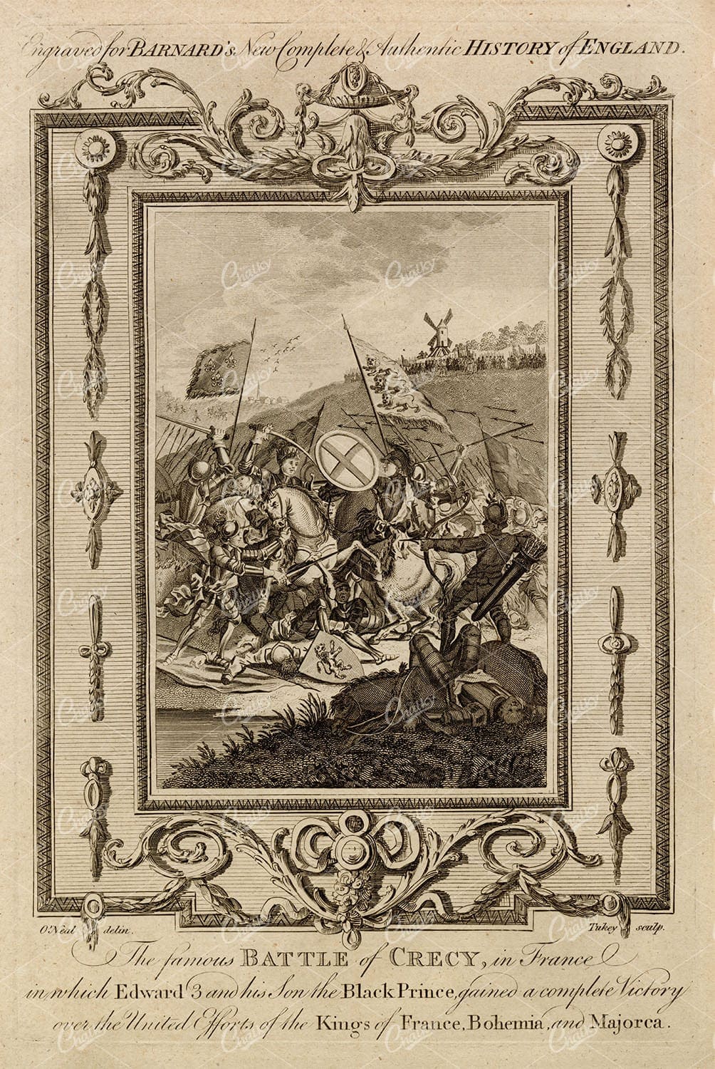 THE BATTLE OF CRECY - France - Edward III History of England 1783 Print