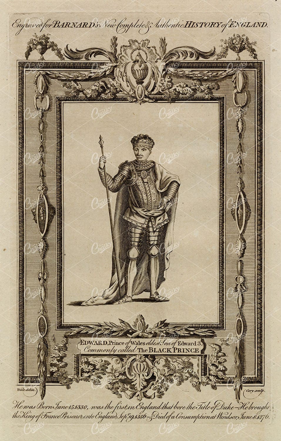 THE BLACK PRINCE - Edward, Prince of Wales - Antique 1783 Print