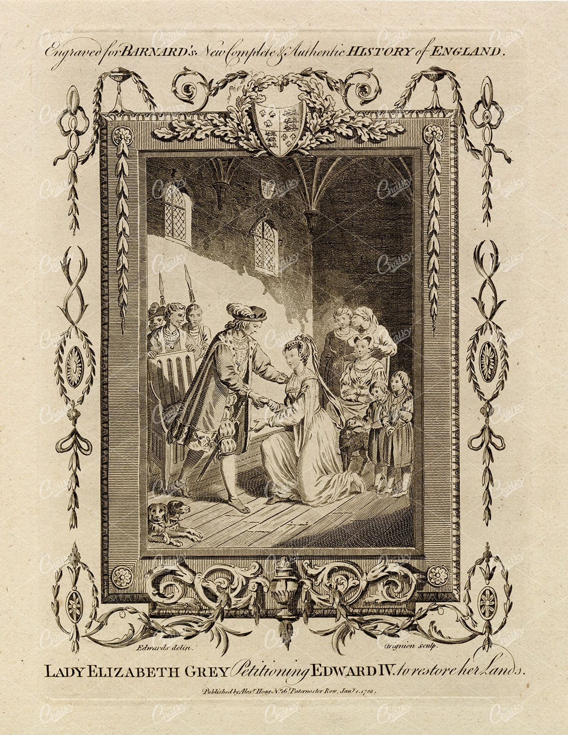 LADY ELIZABETH GREY Petitioning Edward IV - History of England Print 1783